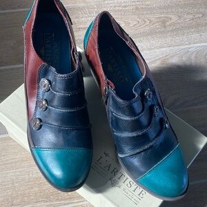 L'ATISTE Women's Teal and Brown Leather Ankle Booties